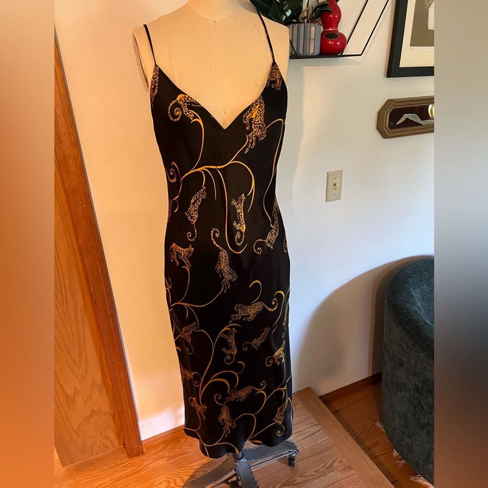 L’Agence Jodi 100% Silk Slip midi Dress in Black Tiger size 8 seen on RHOBH